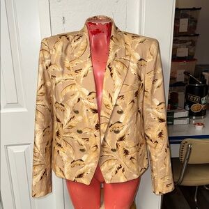 L'AGENCE Brooke Leaf-Print Linen-Blend Double-Breasted Cropped Blazer jacket